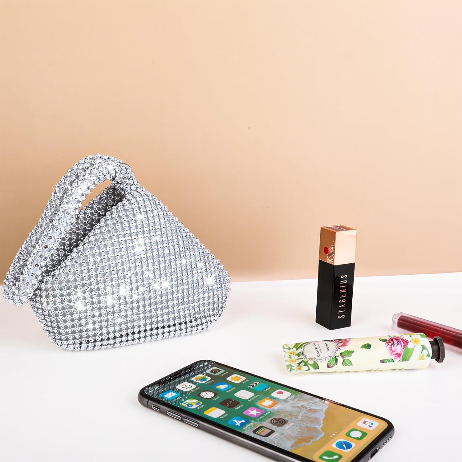 Silver Rhinestone Clutch Bag (Large) W235345