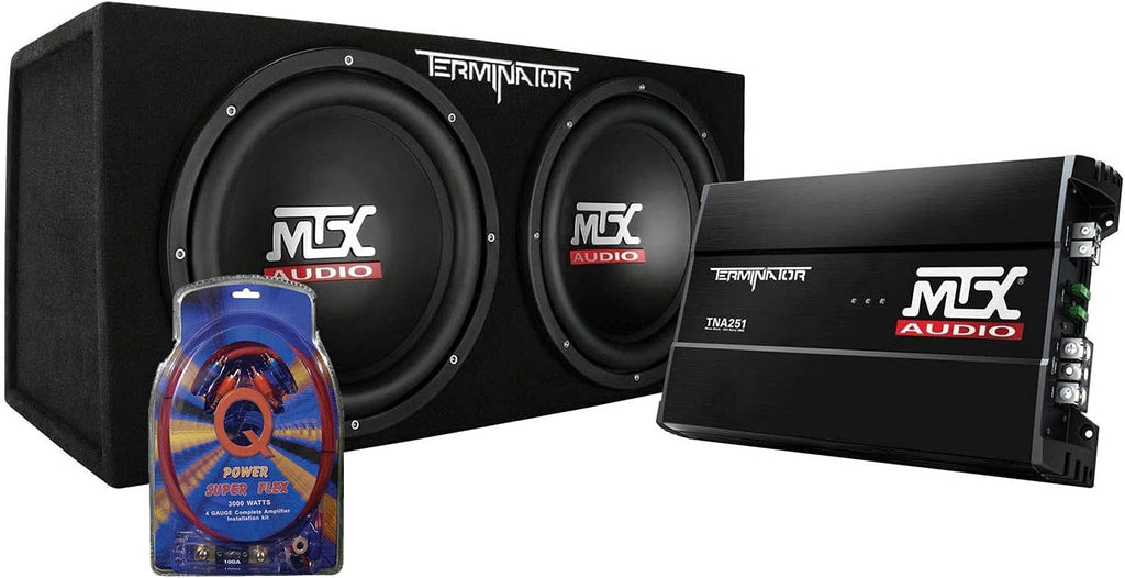 12 Inch 1200W Dual Loaded Car Subwoofer Audio Sub Box and Amplifier with 4 Gauge 3000 Watt Amplifier Wiring Amp Kit L236696