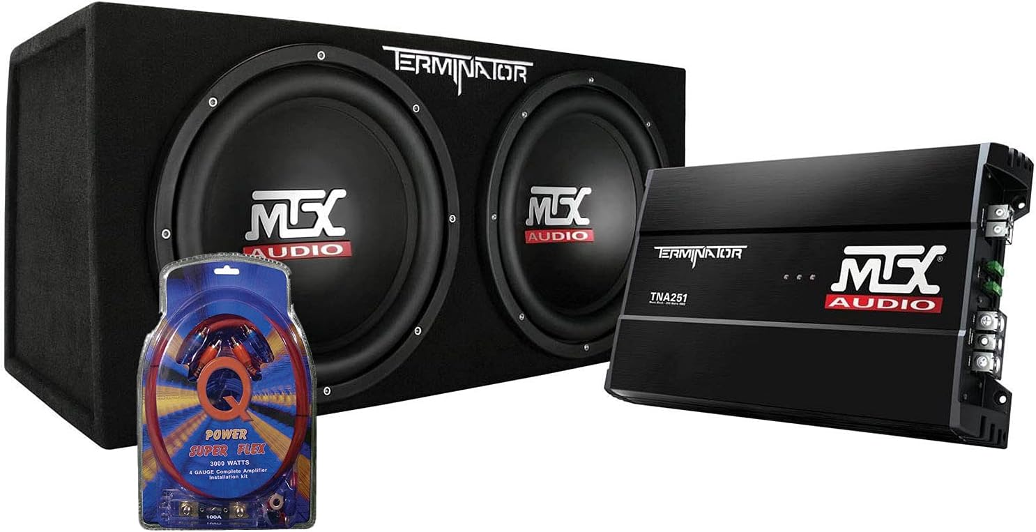 12 Inch 1200W Dual Loaded Car Subwoofer Audio Sub Box and Amplifier with 4 Gauge 3000 Watt Amplifier Wiring Amp Kit L236696