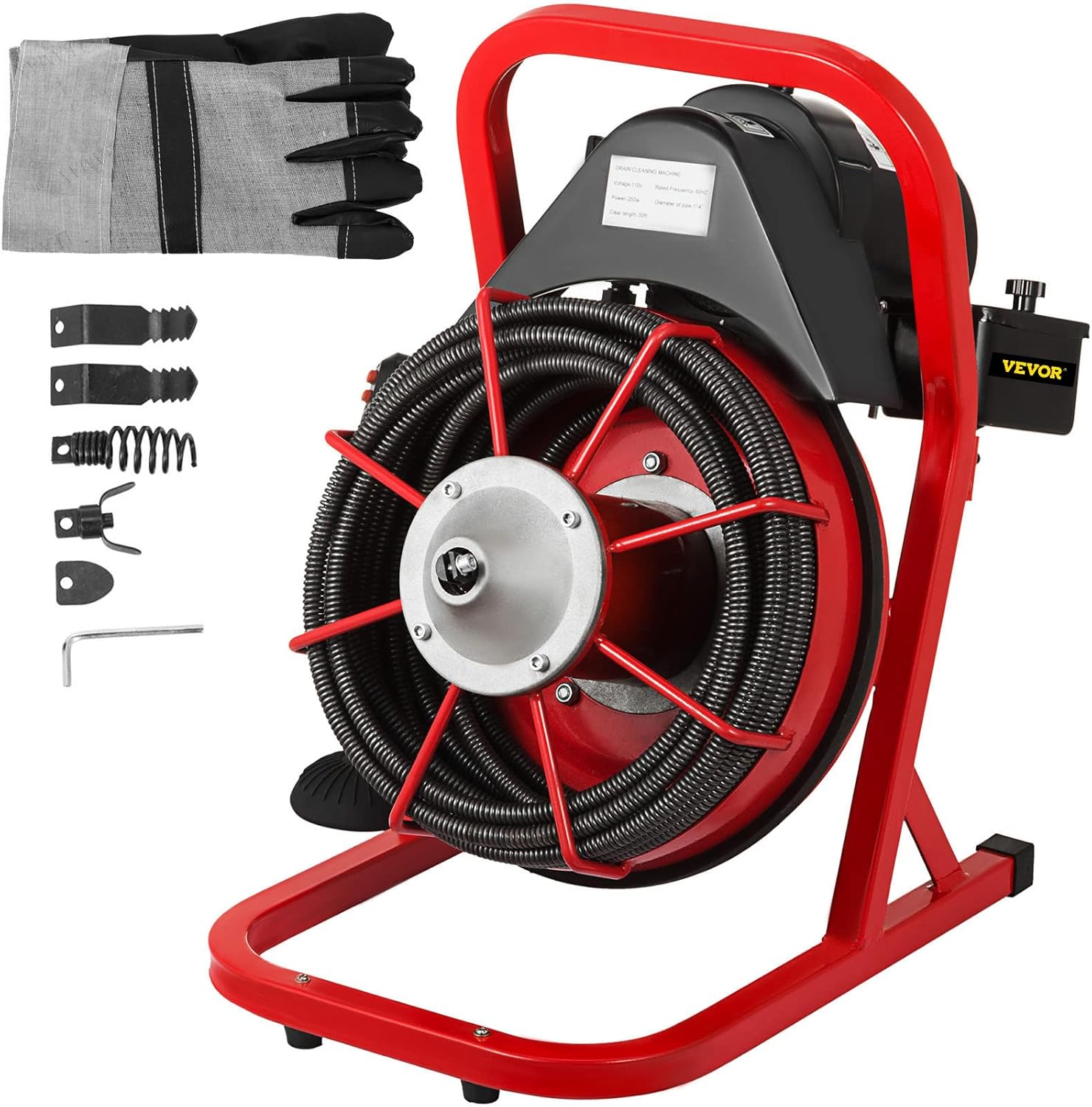 50 Ft x 3/8 Inch Portable Drain Cleaner with 8 Auger Bits I6026