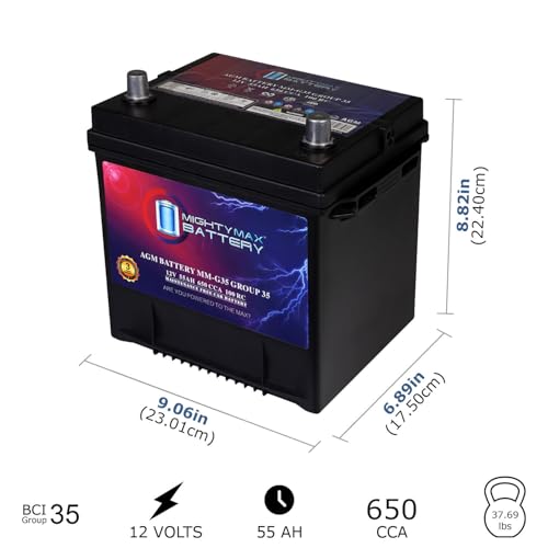 Group Size 35 12V 55Ah 100RC AGM 650 CCA Replacement Battery P294