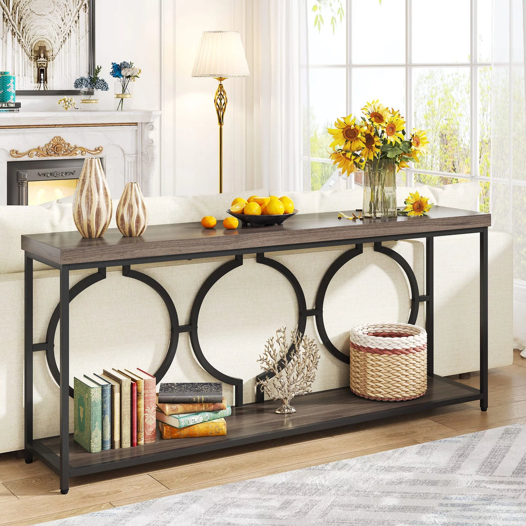 70.9" Extra Long Console Table, Rustic Brown & Black Z29269