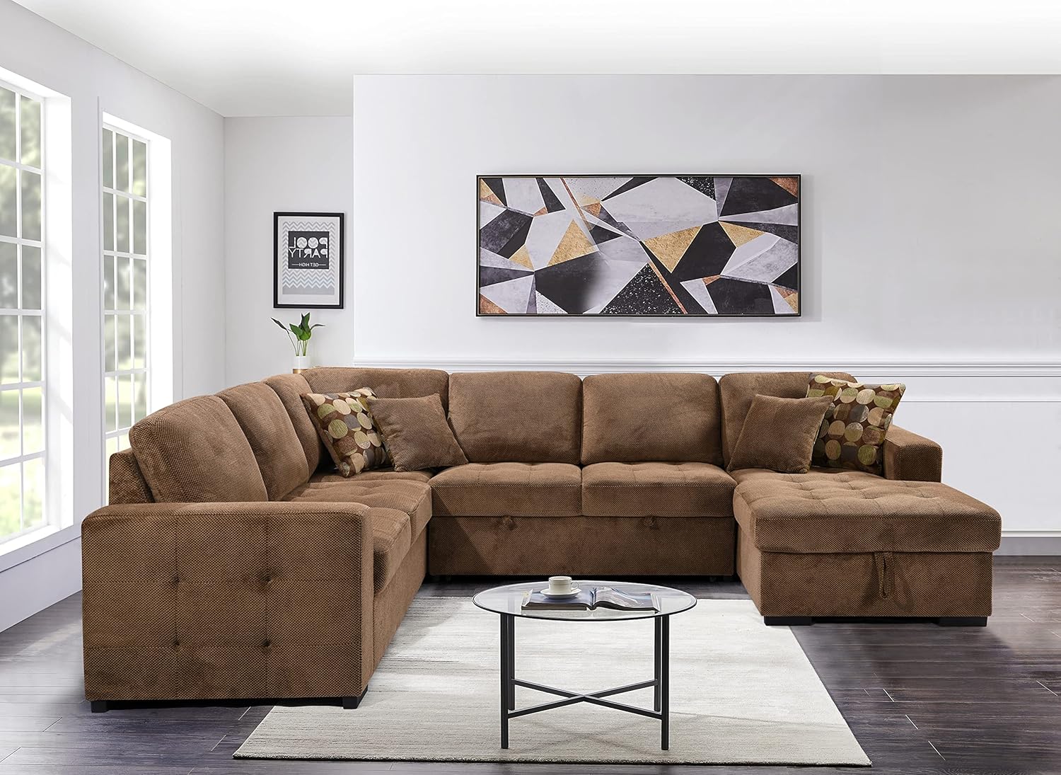 Oversized Sectional Sofa with Storage Chaise and 4 Throw Pillows Q3676