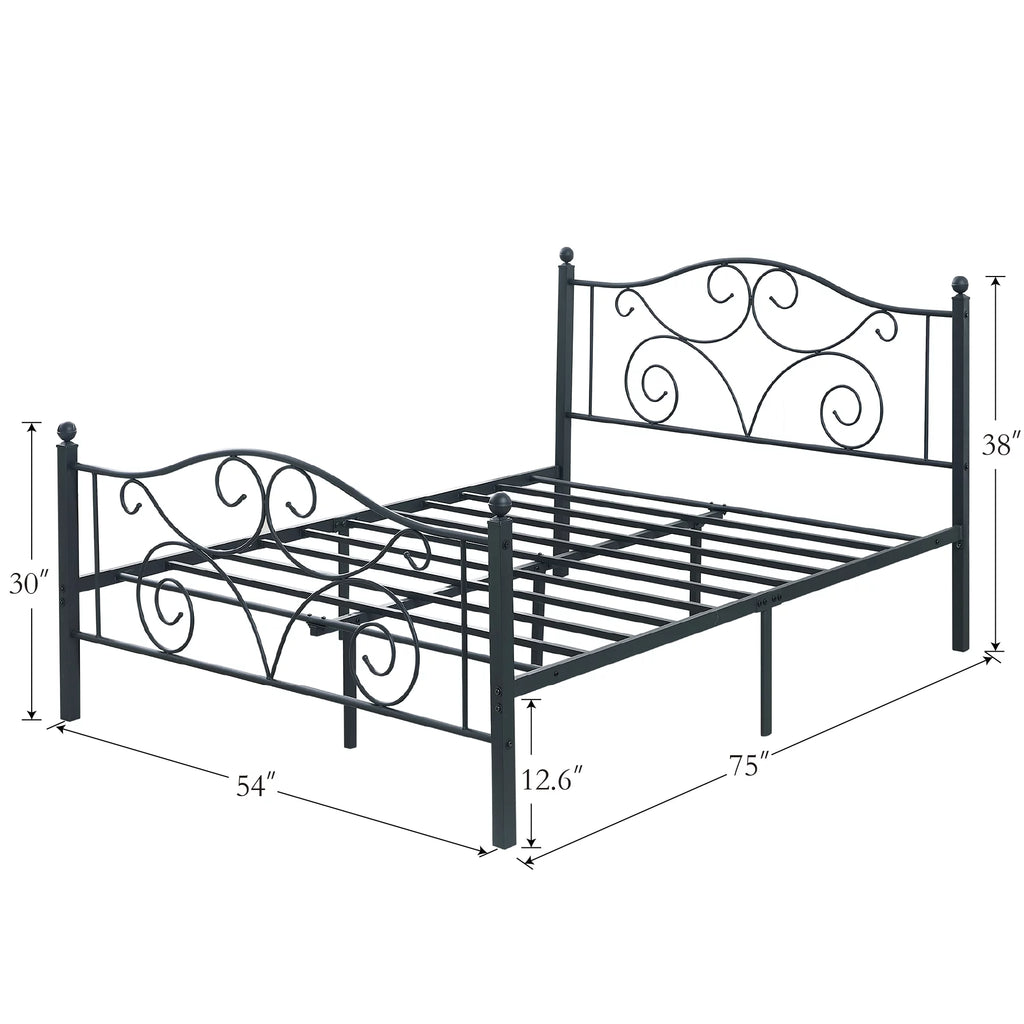 Black Full Size Metal Platform Bed Frame with Headboard and Footboard V54044