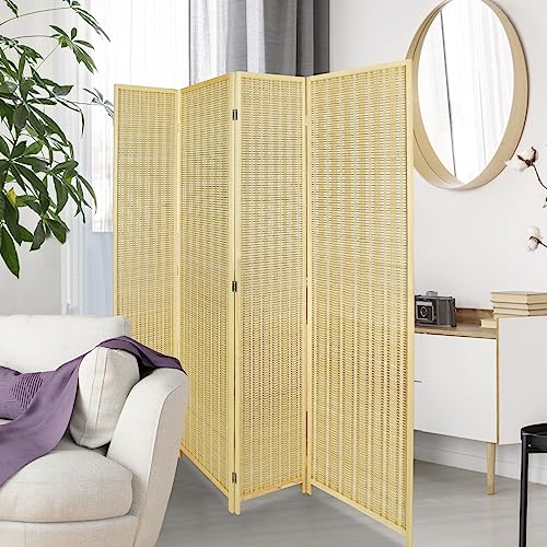4 Panel Bamboo Room Divider with Shelves P699547
