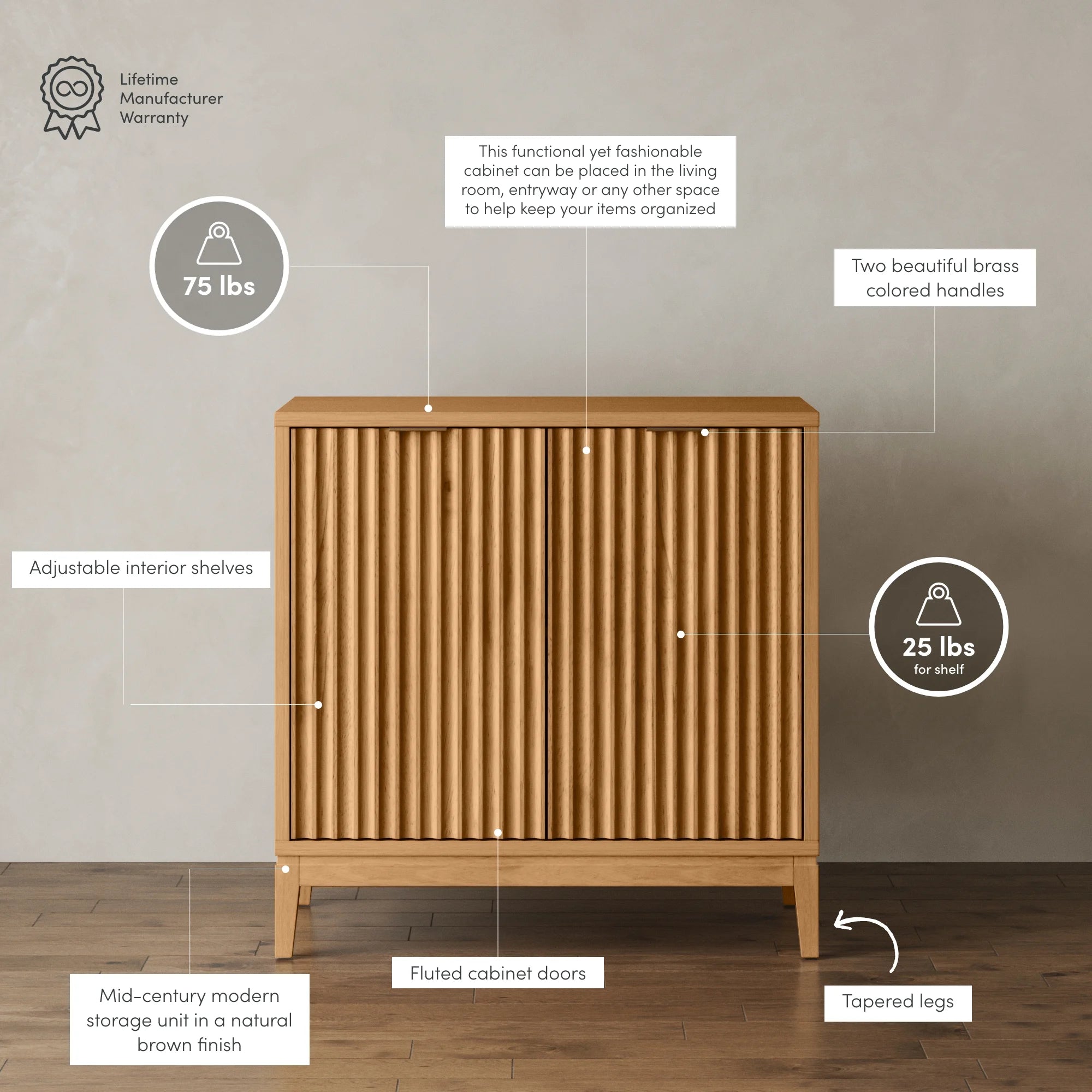 Natural Brown Sideboard with Fluted Doors Q3974