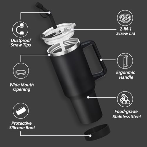 40 oz Vacuum Insulated Stainless Steel Tumbler with Handle and Straw Lid Y4035