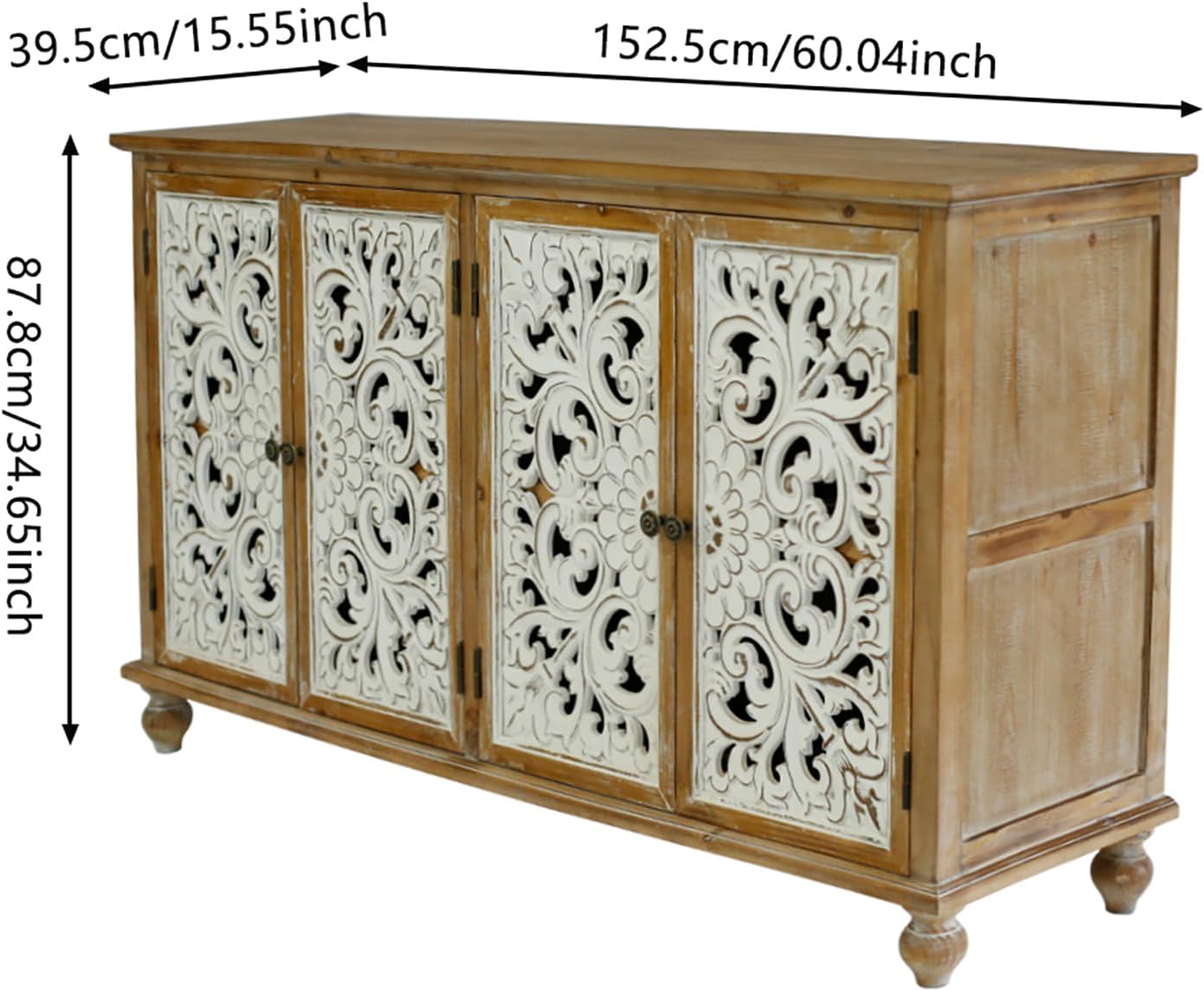 Accent Cabinet with 4 Doors and Wood Carved Floral Doors X834