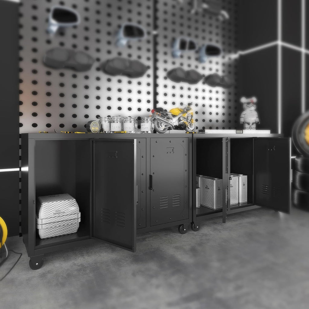 Metal Storage Cabinet with Wheels, 3 Doors L424