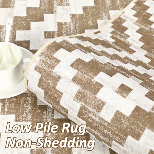 Grey and White 5x7 Washable Low Pile Area Rug N985944