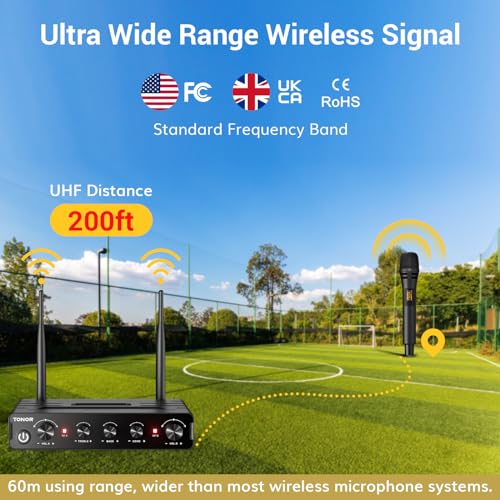 Wireless Microphone System, UHF Cordless Handheld Dynamic Mic Kit with Receiver, Black D65346
