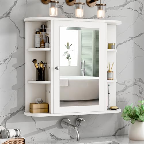 White Bathroom Mirror Cabinet with 6 Open Shelves E5298