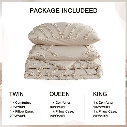 Twin XL Beige Tufted Rainbow Microfiber Comforter Set with 1 Pillowcase F9086
