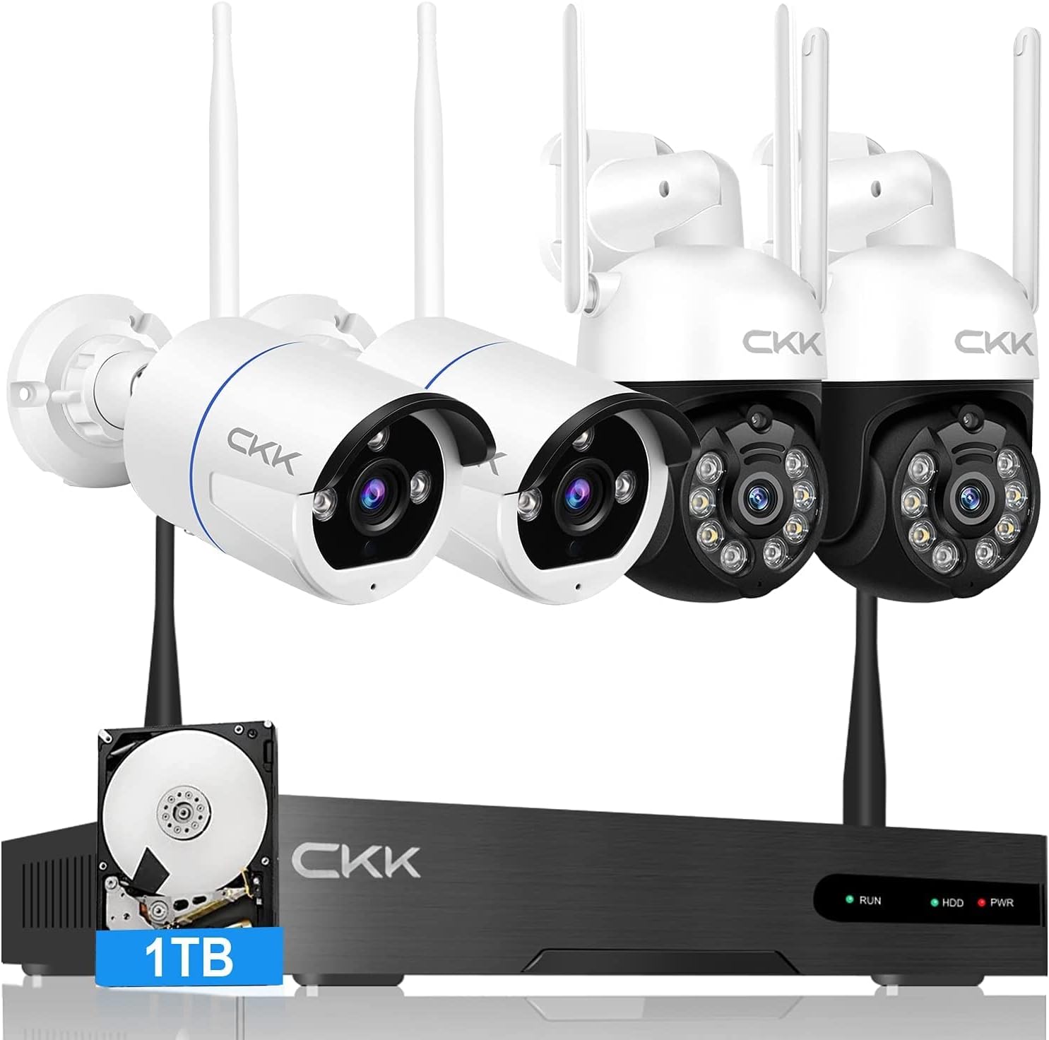 Wireless Security Camera System with 1TB HDD, Dome PTZ Cameras and Bullet Cameras, 8 Channel WiFi Surveillance NVR System with Floodlights & Siren Alarm, 2 Way Audio L37902