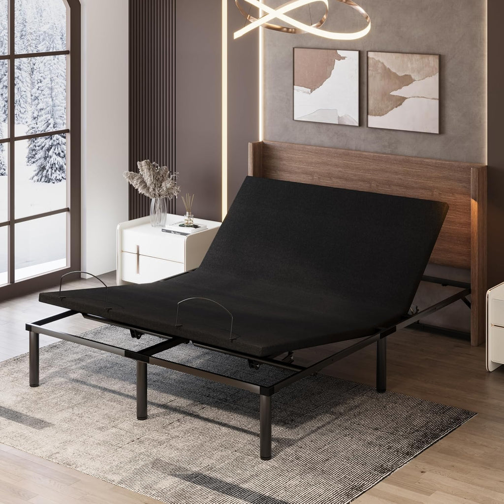 Queen Adjustable Bed Frame with Wired Remote, Black E1343