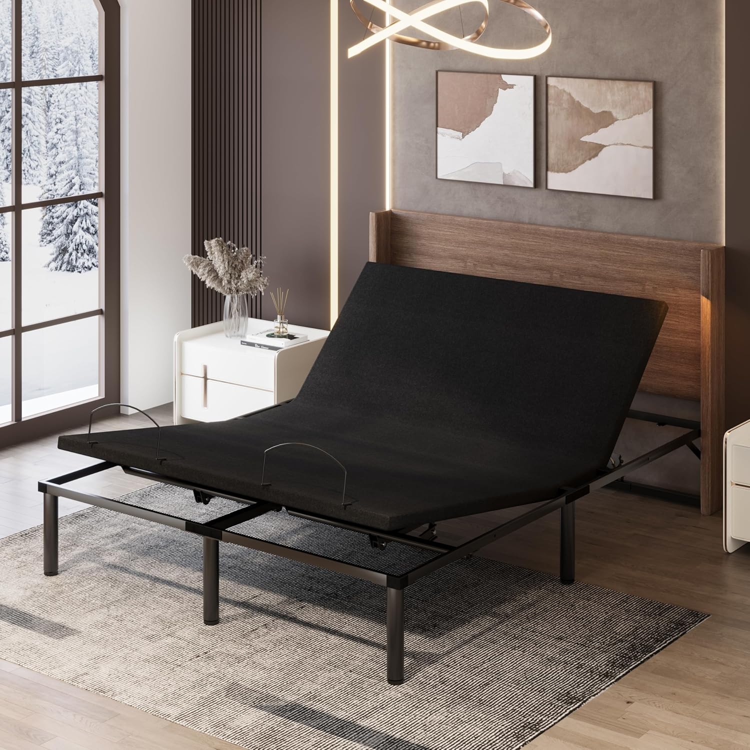 Queen Adjustable Bed Frame with Wired Remote, Black E1343