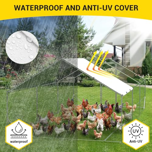 Large Metal Chicken Coop with Run, 9.8×13.1×6.6ft Walk-in Poultry Cage with Cover R52246