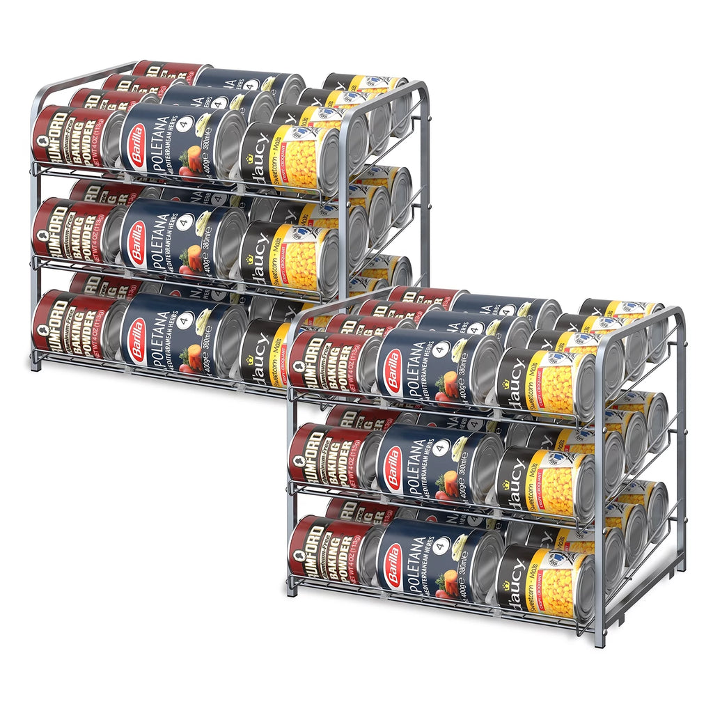 2 Pack 3-Tier Stackable Can Rack Organizer Storage Holder, Silver D866