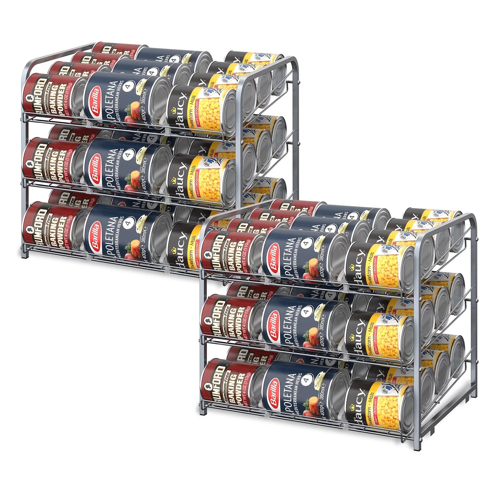 2 Pack 3-Tier Stackable Can Rack Organizer Storage Holder, Silver D866