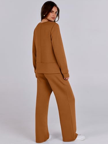 Women 2 Piece Sweatsuit Long Sleeve Crewneck Sweatshirts Wide Leg Sweatpants Lounge Set G54526