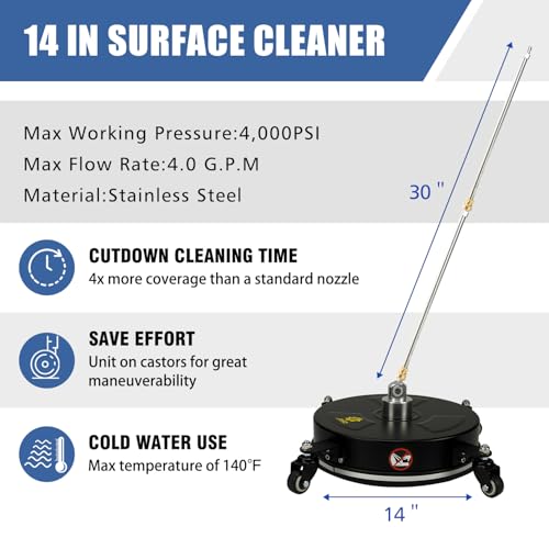 14 Inch Black Pressure Washer Surface Cleaner with 4 Wheels L800
