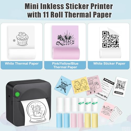 Pink Mini Thermal Printer with 11 Rolls Paper Y816989