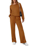 Women 2 Piece Sweatsuit Long Sleeve Crewneck Sweatshirts Wide Leg Sweatpants Lounge Set G54526