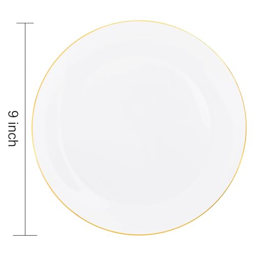 50 Pcs Gold Rim White Plastic Dinner Plates I977