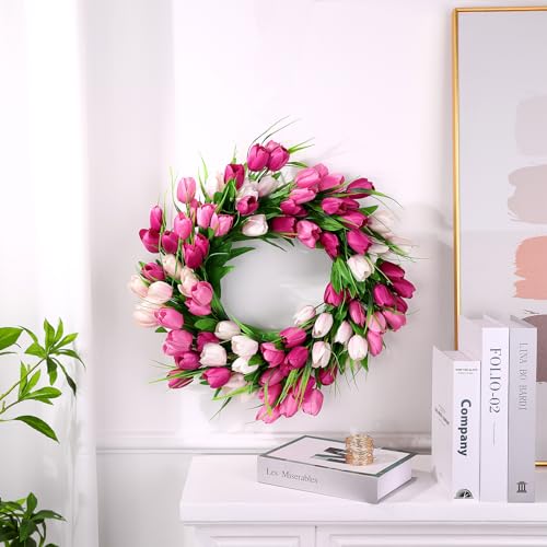 20Inch Silk Tulip Wreath with Green Leaves S653