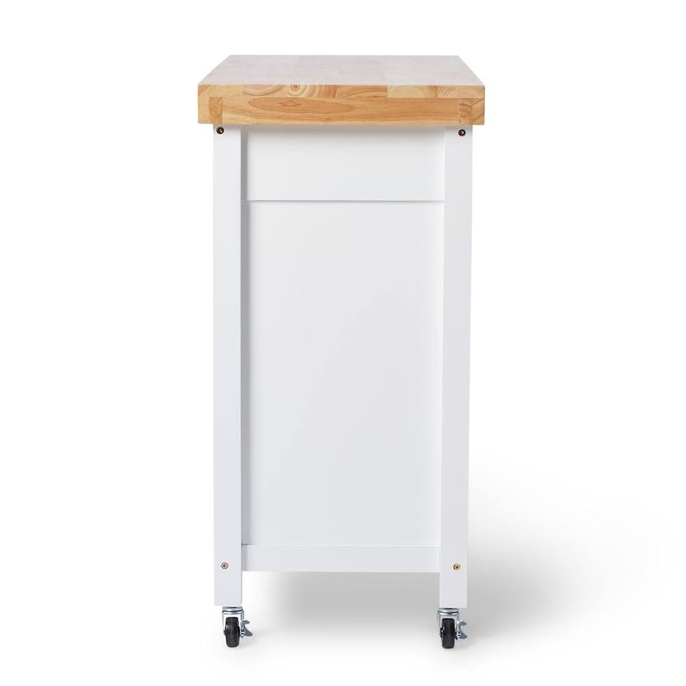 White Rubberwood Kitchen Island Cart V9737