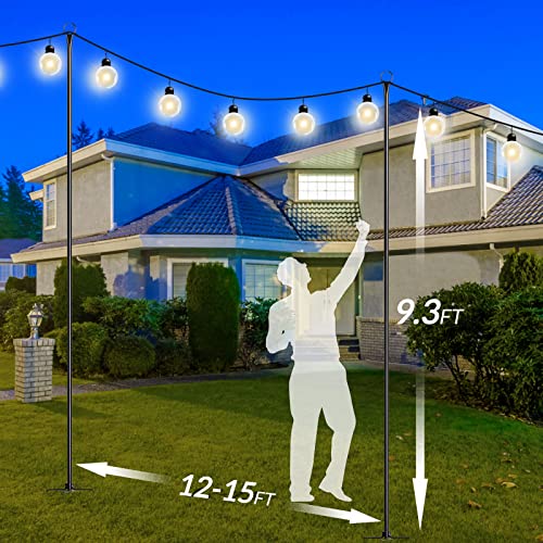 9.4FT Outdoor Metal String Light Pole with 5-Prong Fork Steel Stand S720