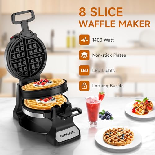 Double Belgian Waffle Maker 1400W Nonstick Stainless Steel G715
