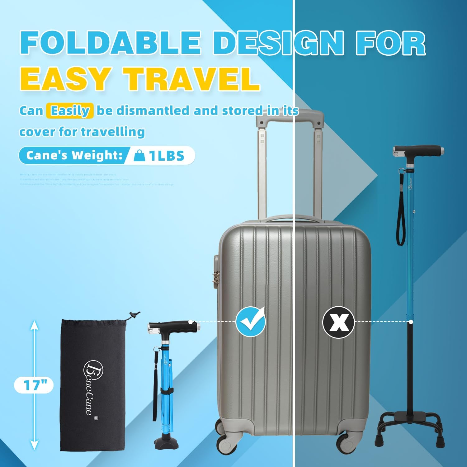 Folding Walking Cane with Two Led Lights Quad Cane G4031