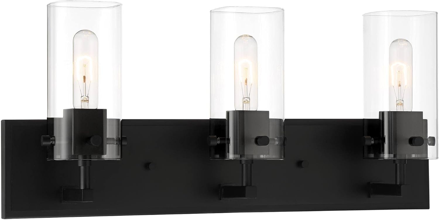 Black Metal 3-Light Wall Fixture with Clear Glass Shade F53243