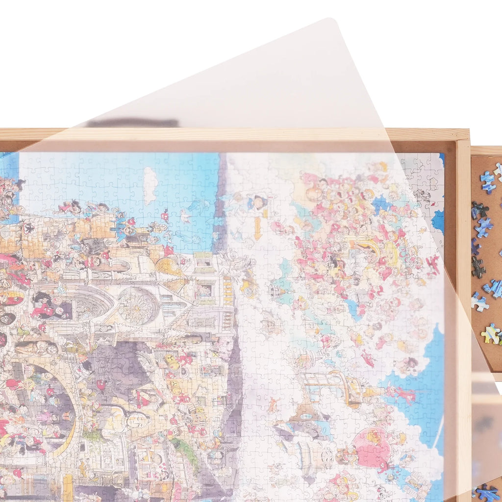 1500 Piece Puzzle Board with Folding Legs & 4 Sliding Drawers 32.7" x 24.6" Wooden Jigsaw Puzzle Table Z2456