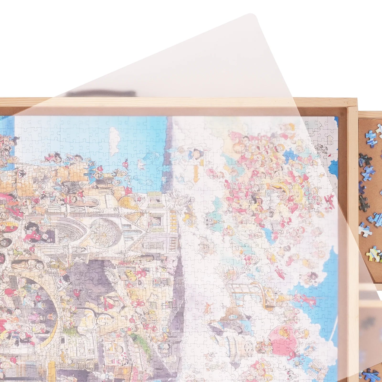 1500 Piece Puzzle Board with Folding Legs & 4 Sliding Drawers 32.7" x 24.6" Wooden Jigsaw Puzzle Table Z2456