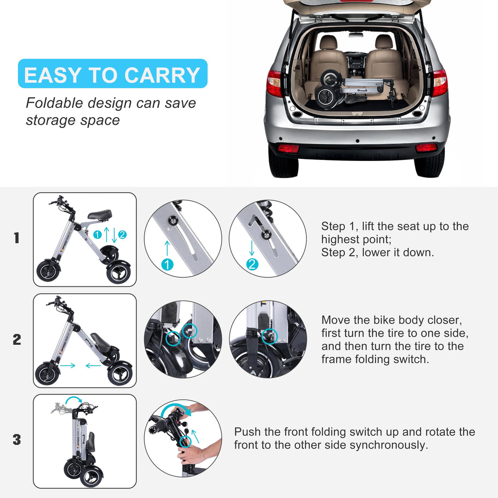 Electric Scooter Mini Tricycle Foldable 3 Wheel Mobility Scooter with Reverse Function N268959