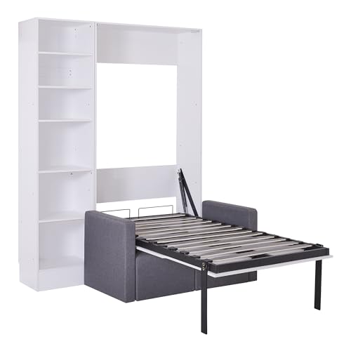 Queen Murphy Wall Bed with Sofa and Storage Shelves L109