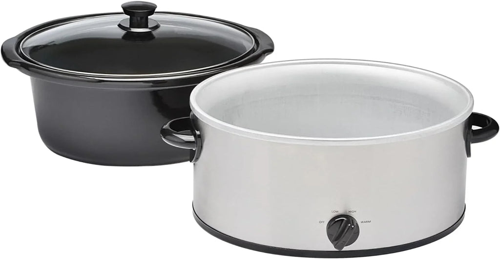 6 Quart Oval Stainless Steel Slow Cooker with Glass Lid G9164