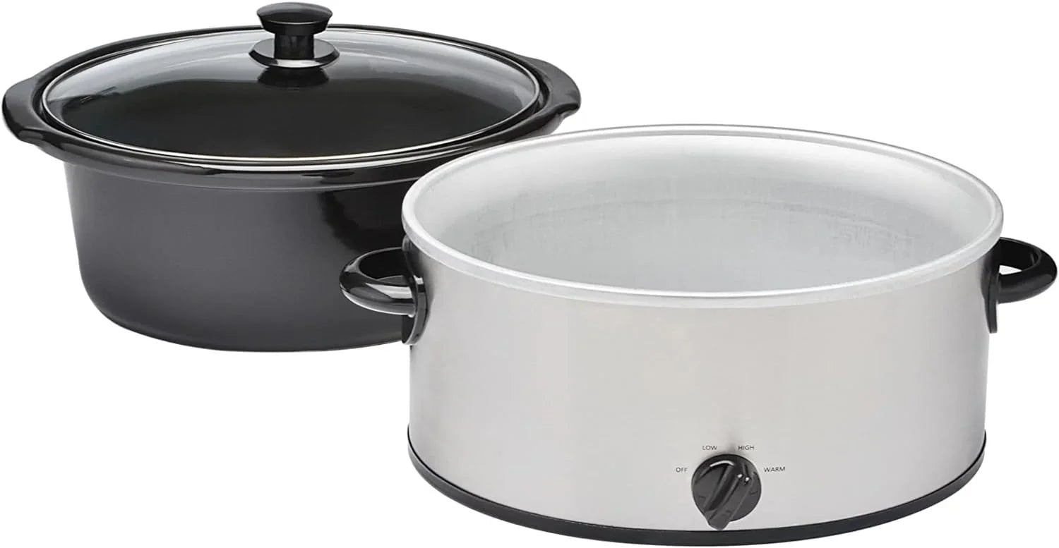 6 Quart Oval Stainless Steel Slow Cooker with Glass Lid G9164