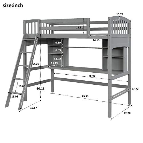 Full Size Solid Wood Loft Bed with Wardrobe and Desk K355457