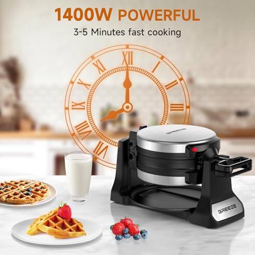 Double Belgian Waffle Maker 1400W Nonstick Stainless Steel G715