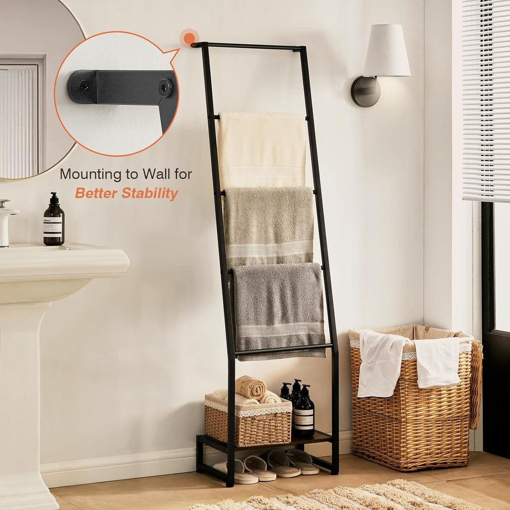 5 Tier Wooden Blanket Ladder Rack, Rustic Brown and Black G4118