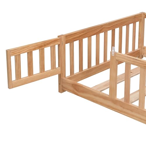 Gray Solid Wood Twin Size Floor Bed with Rails and Slats N23920