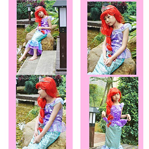 Pink Little Girls Princess Mermaid Costume with Wig Crown P5662