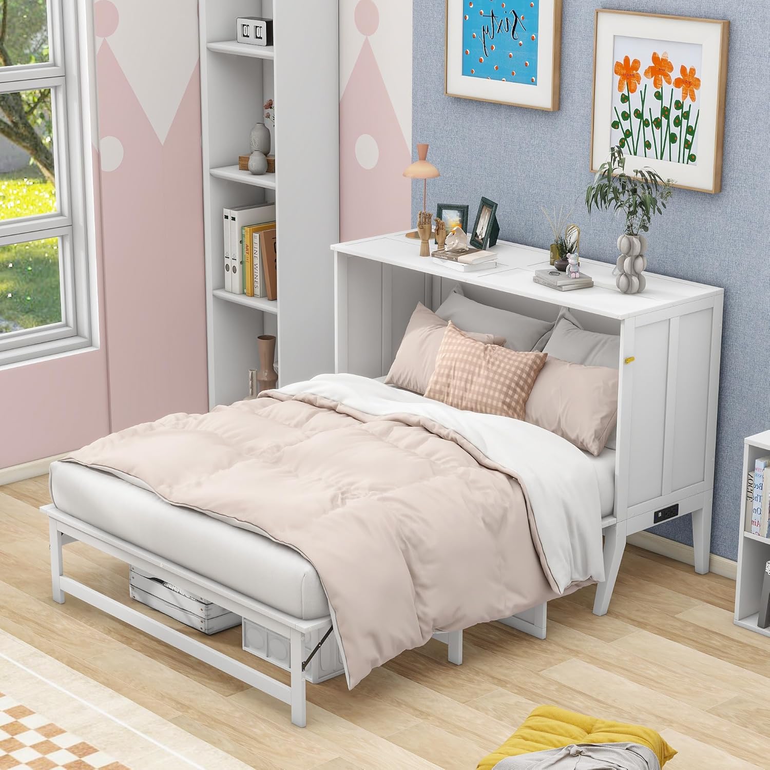 White Wood Queen Murphy Bed Y43570