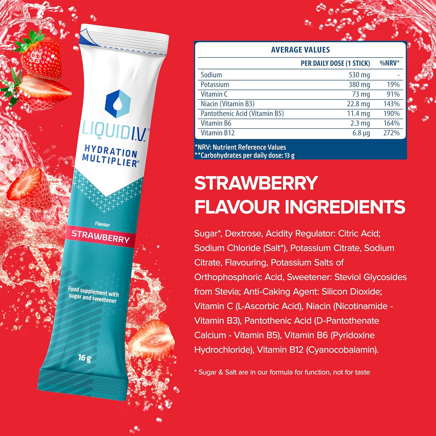 Strawberry Electrolyte Powder Mix, 15 Sachets N921755