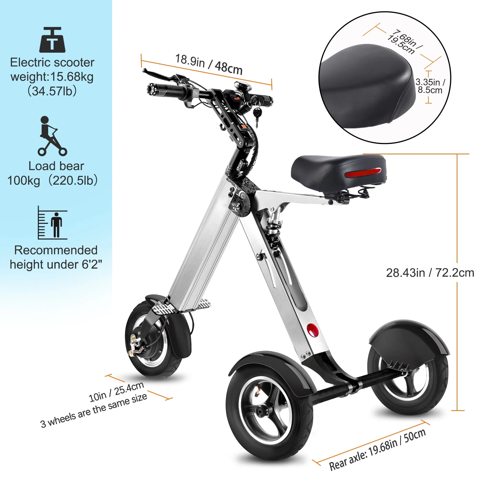 Electric Scooter Mini Tricycle Foldable 3 Wheel Mobility Scooter with Reverse Function N268959