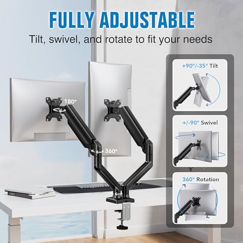 Dual Monitor Stand for 13 to 32 Inch Screen, Dual Monitor Arm Desk Mount Max 22 lbs Each Arm, VESA 75x75 100x100 W137234