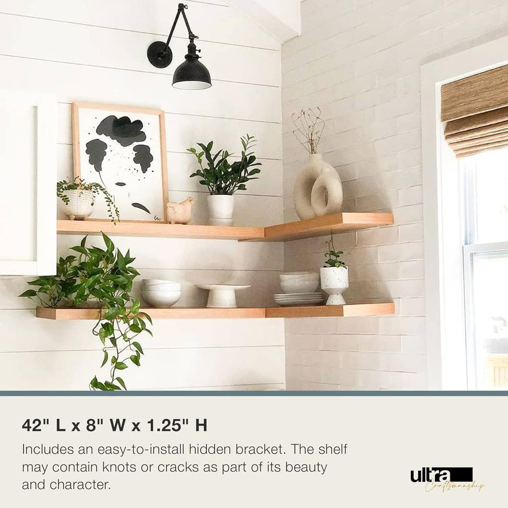 Solid Wood Floating Shelf, Alder, 42" Long x 8" Deep I698278